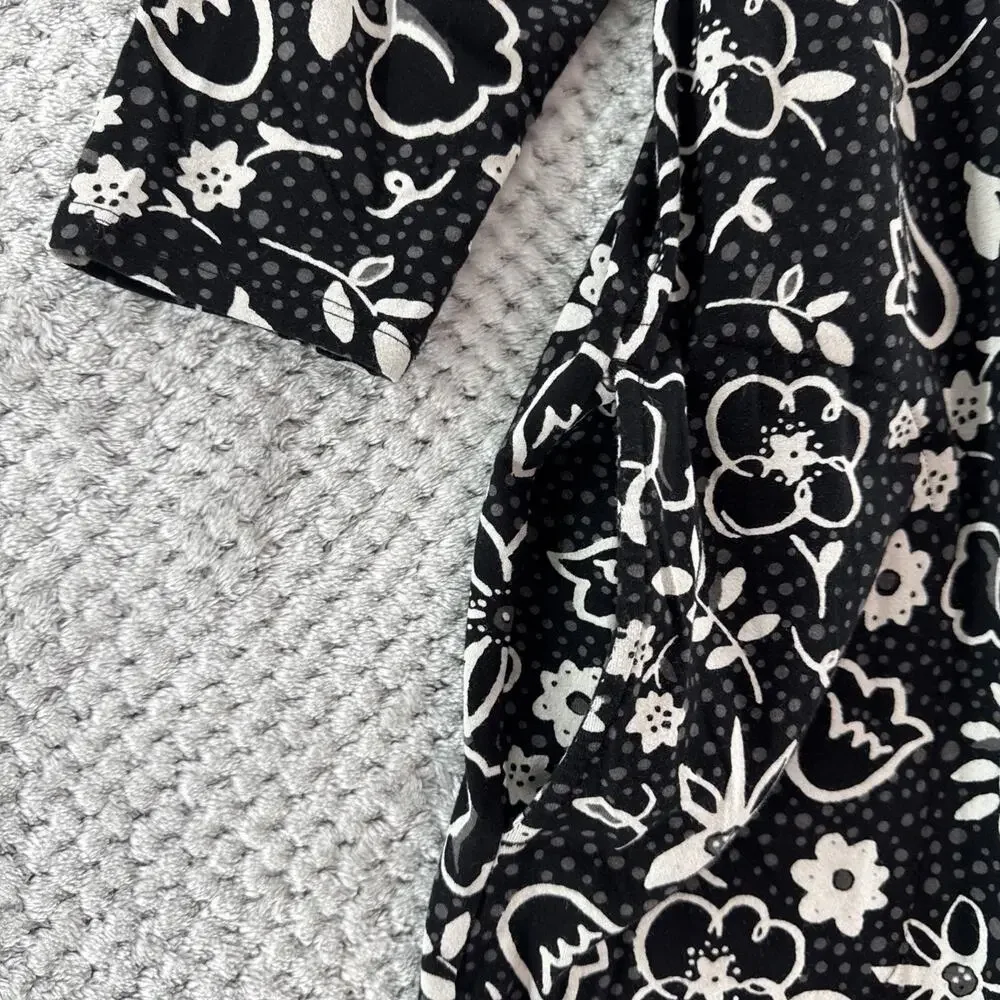 J Jill Button Front Shirt Dress Women S Black White Floral Jersey Stretch Pocket